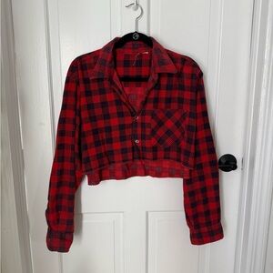 Red and Black Plaid Cropped Shirt